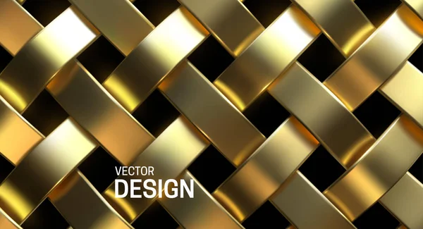 金色柳条图案 矢量3D真实感说明 华丽的织造质感 金属编织缎带 珠宝背景 黄金金属饰物 交错的表面 用于设计的装饰 — 图库矢量图片