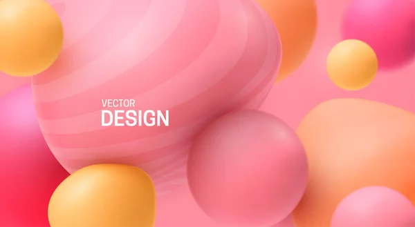 Abstract Background Dynamic Spheres Plastic Pastel Pink Yellow Bubbles Vector — Stock Vector
