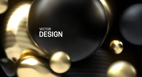 Fényes Puha Testgömbök Absztrakt Háttér Vektor Reális Illusztráció Fekete Arany — Stock Vector