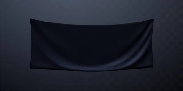 Preto Têxtil Publicidade Banner Mockup Ilustração Vetorial Pendurado Tecido Enrugado — Vetor de Stock