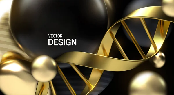 Faixa Dna Dourado Com Partículas Pretas Douradas Vector Ilustração Científica — Vetor de Stock