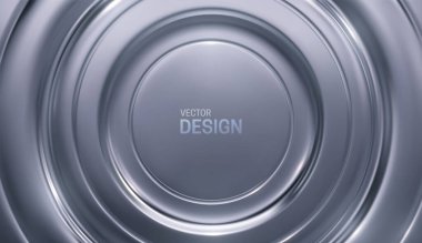 Gümüş radyal arka plan. Metalik daire şekilleri. Soyut geometrik zemin. Vektör 3 boyutlu illüstrasyon. Soyut eşmerkezli halka çerçeveleri.