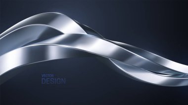 Gümüş iç içe geçmiş şekiller. Çarpık metalik darbeler. Soyut lüks arka plan. Kavisli akıntı. Soyut dalga. Vektör 3 boyutlu illüstrasyon. Geometrik kapak tasarımı. Zarif bir zemin. Mücevher deseni