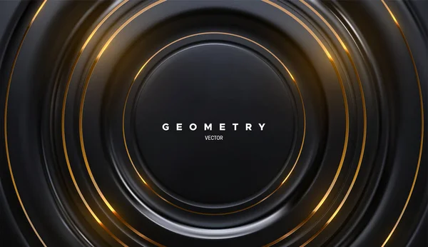 Zwarte Cirkel Vormen Met Gouden Strepen Abstracte Geometrische Achtergrond Vector — Stockvector