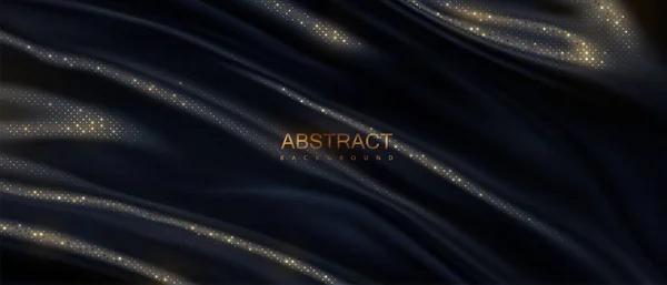 Zwart Golvend Textiel Met Gouden Glitters Patroon Abstracte Luxe Achtergrond — Stockvector