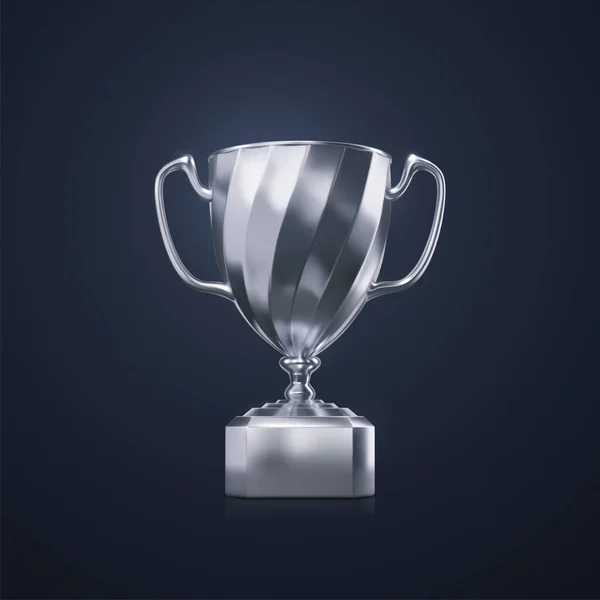 Silver Champion Cup Isolated Black Background Vector Realistic Illustration Championship — Vetor de Stock