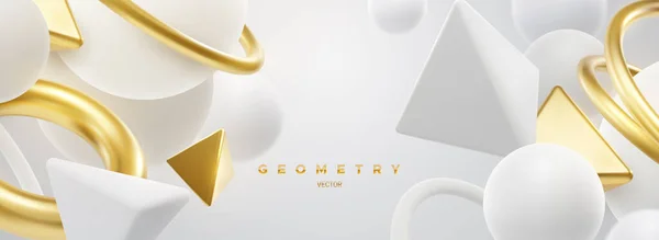 Белый Золотой Геометрические Формы Фона Абстрактный Элегантный Фон Кольцами Шарами — стоковый вектор