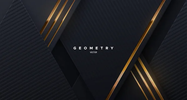 Abstrakter Schwarzer Hintergrund Mit Goldenen Leuchtenden Saiten Vektorillustration Geometrischer Hintergrund — Stockvektor