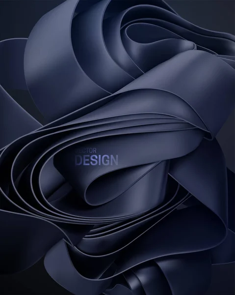 Folded Black Ribbon Shape Vector Illustration Abstract Layered Splash Curvy — Stok Vektör
