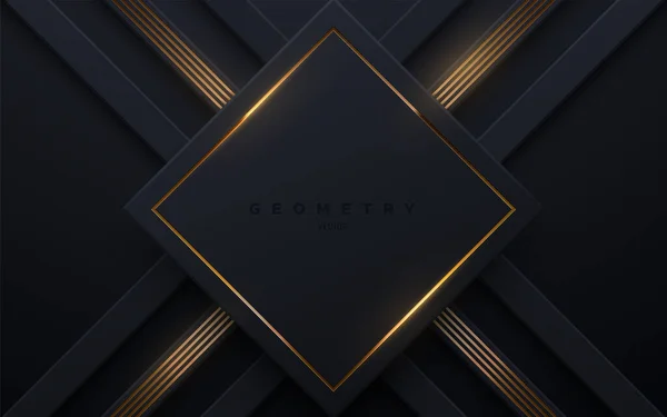 Abstract Black Background Golden Glowing Stripes Vector Illustration Geometric Backdrop — Διανυσματικό Αρχείο