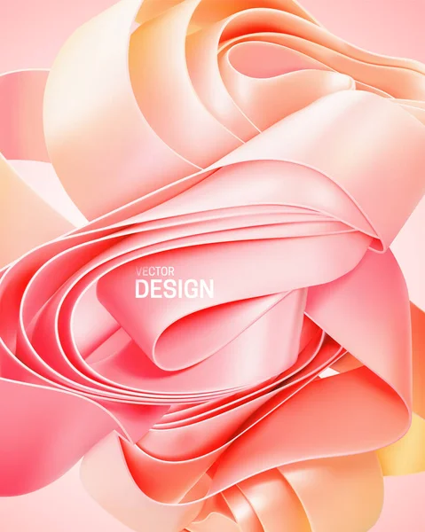 Folded Rose Pink Ribbon Shape Vector Illustration Abstract Layered Textile — стоковый вектор