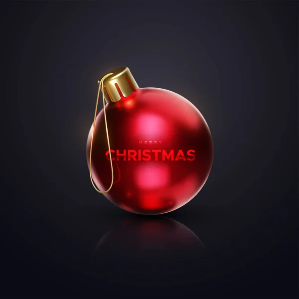 Červené Zlaté Realistické Vánoční Míč Izolovaný Černém Pozadí Veselý Vánoční Royalty Free Stock Ilustrace