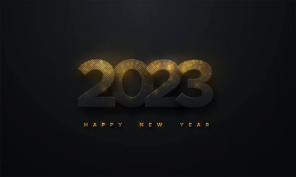 Happy New 2023 Year Vector Holiday Illustration Black Paper 2023 — Stock Vector