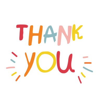 Teşekkür ederim. Vektör harfleri. Parmak izi, dekorasyon ve şükran günü kartları için mükemmel. Çocuk stili