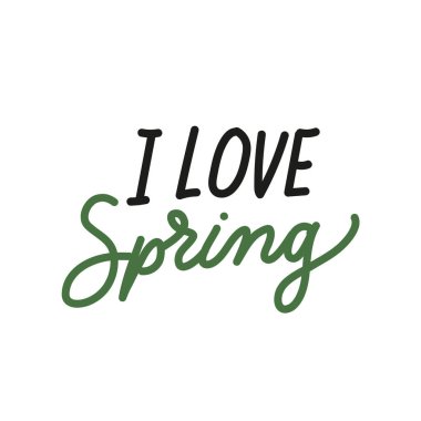 Yalıtılmış Spring Brush harflerine bayılırım. El yazısıyla çizilmiş vektör illüstrasyonu. Modern fırça hat sanatı.