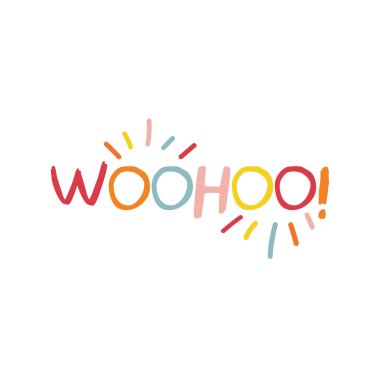 WooHoo - eşsiz el çizimi renkli harfler çocuk tarzında. Vektör baskısı