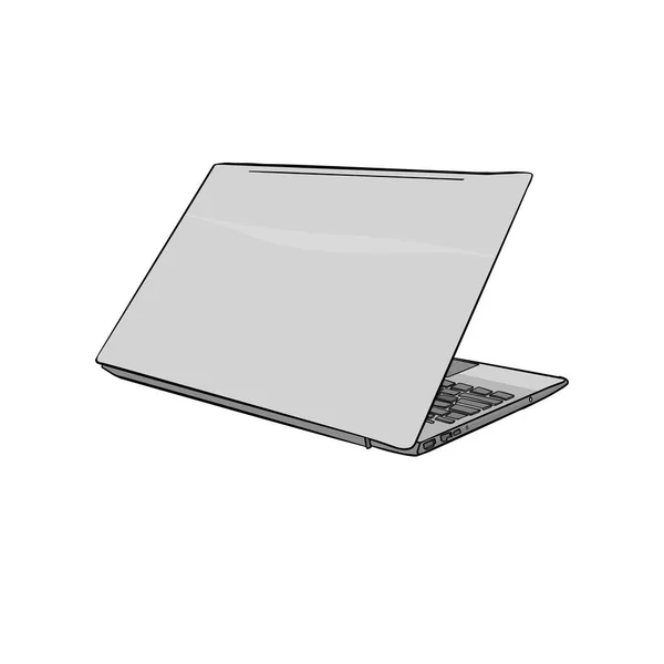 Isolated Illustration Laptop Computer Drawing Blank Designers Logo Label — Vetor de Stock