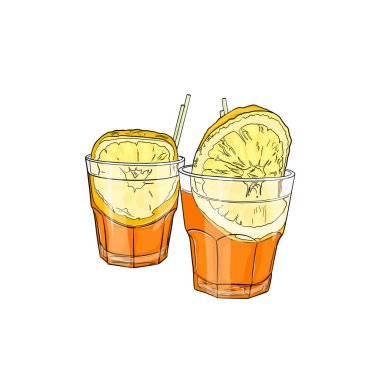 Vector illustration of citrus drink, juice, citrus vodka, cocktail, triple, icon, menu, bar, logo.