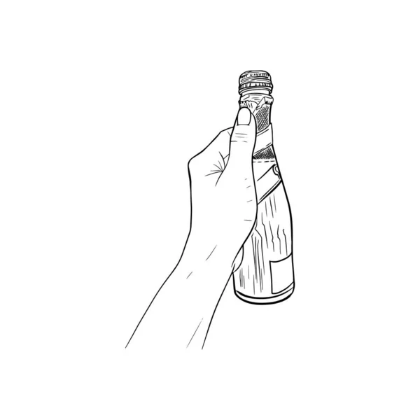 Векторная Иллюстрация Бутылки Напитком Руке Поп Арт Ретро Векторная Иллюстрация — стоковый вектор