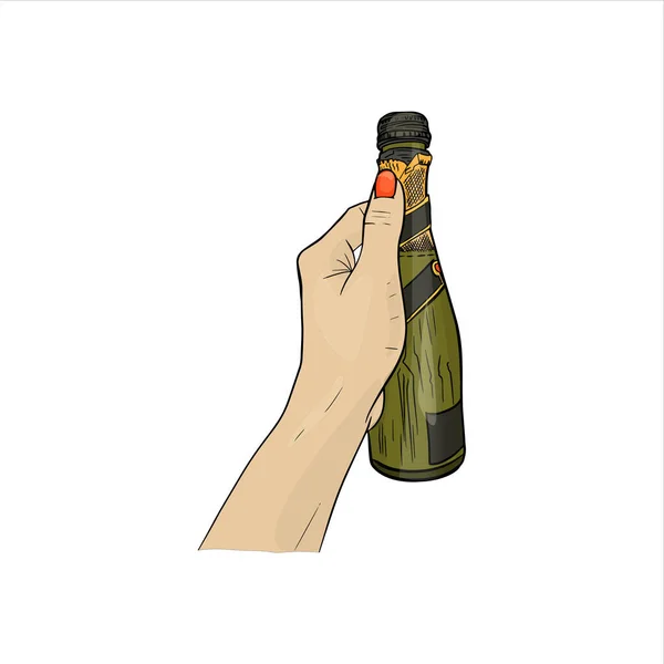 Vector Illustration Bottle Drink Hand Pop Art Retro Vector Illustration — Stock Vector