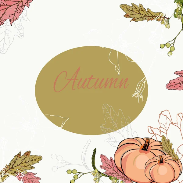 Vector Frame Autumn Style Autumn Leaves Pumpkin Brown Tones Blank — Stock Vector
