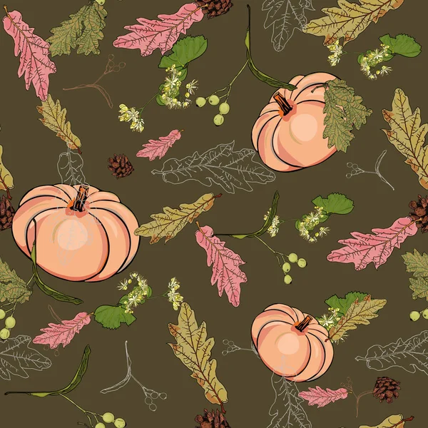 Φθινοπωρινό Φθινόπωρο Φύλλα Κολοκύθα Μπεζ Τόνους Κενό Για Τους Σχεδιαστές — Διανυσματικό Αρχείο