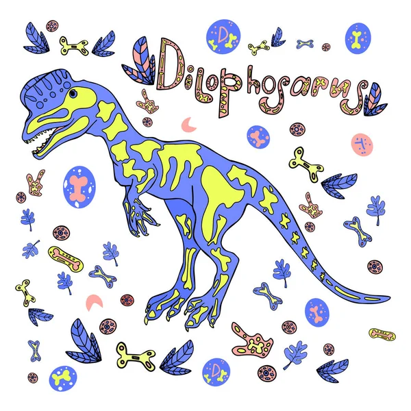 Vector Illustration Dinosaur Halloween Style Dilophosarus Printing Textiles Blank Designers — Zdjęcie stockowe