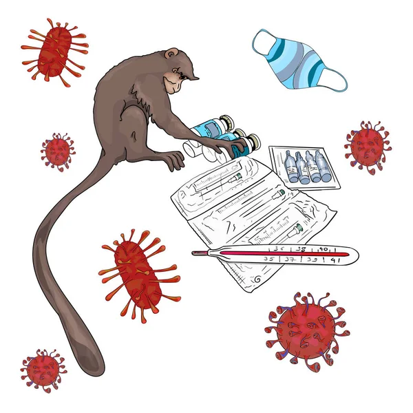 Monkeypox Mask Mode Thermometer Medicines Mask Bacterium Virus Pathogen Monkey — Stockfoto