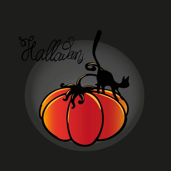 Illustration Happy Halloween Pumpkin Cats Postcard All Saints Day Blank — Archivo Imágenes Vectoriales