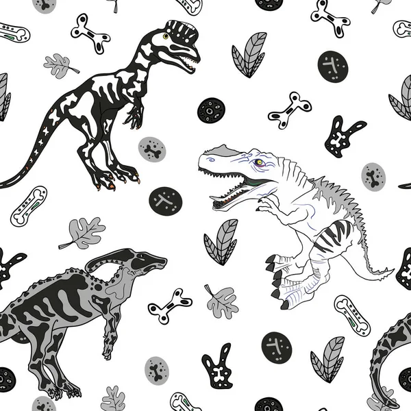 Ilustración Perfecta Dinosaurios Con Huesos Sobre Fondo Color Patrón Rex — Archivo Imágenes Vectoriales