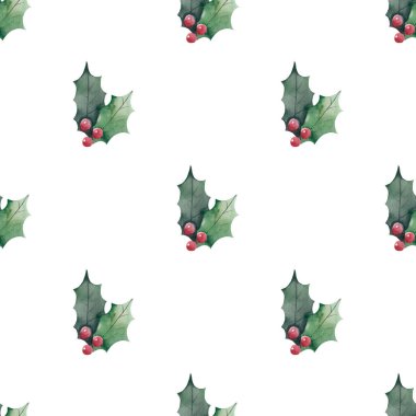 Suluboya böğürtlenli, kusursuz kış deseni. Noel arkaplanı