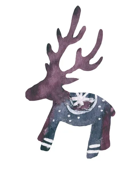 斯堪的纳维亚风格的鹿 水彩画圣诞插图 可爱的海报 — 图库照片