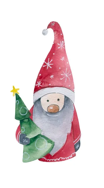 Gnomo Navidad Acuarela Ilustración Gnomo Nórdico Escandinavo Gnomos Vacaciones Lindo —  Fotos de Stock