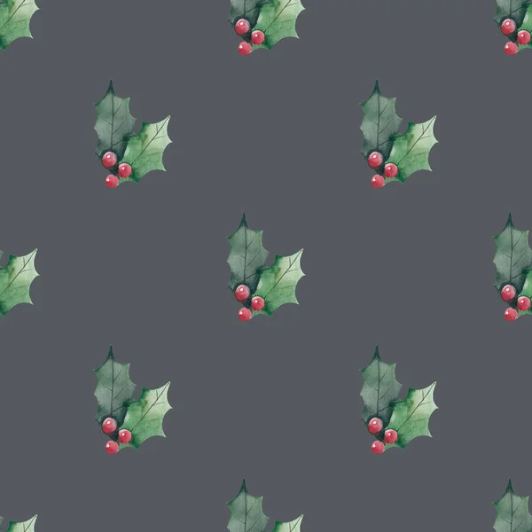 Świąteczna jagoda. Płynny wzór. Holly - naturalny zimowy bezszwowy wzór - Boże Narodzenie tło Eleganckie gałęzie roślin zimowych — Zdjęcie stockowe