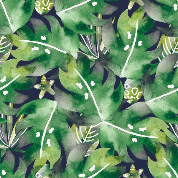 Aquarelle motif tropical sans couture avec des feuilles. Contexte — Photo