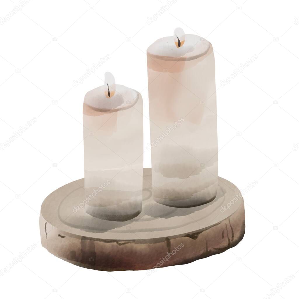 Candle and dry palm leaves design for greeting cards, invitations, posters.