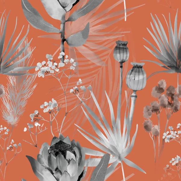 Motif floral avec des fleurs sèches Bohème aquarelle boho moderne Photos De Stock Libres De Droits