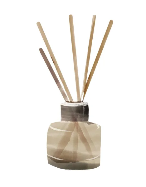 Aromatyczne paluszki zapachowe zapach drewna aromaterapia akwarela — Zdjęcie stockowe