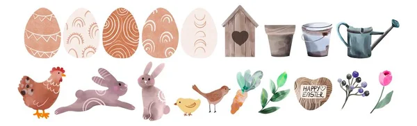 Spring easter boho illustration elements set happy springtime isolate set on white background. cute drawing icons Stock Image