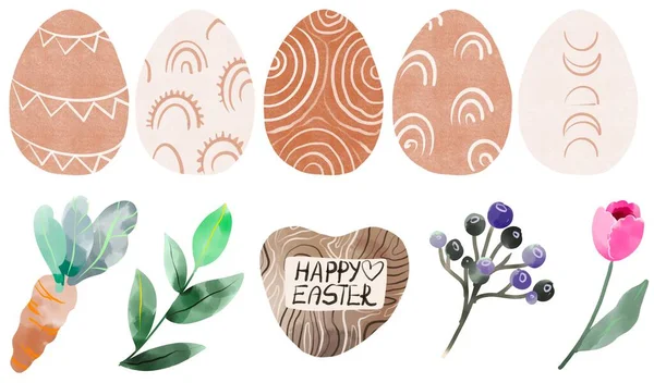 Spring easter boho illustration elements set happy springtime isolate set on white background. cute drawing icons Royalty Free Stock Images