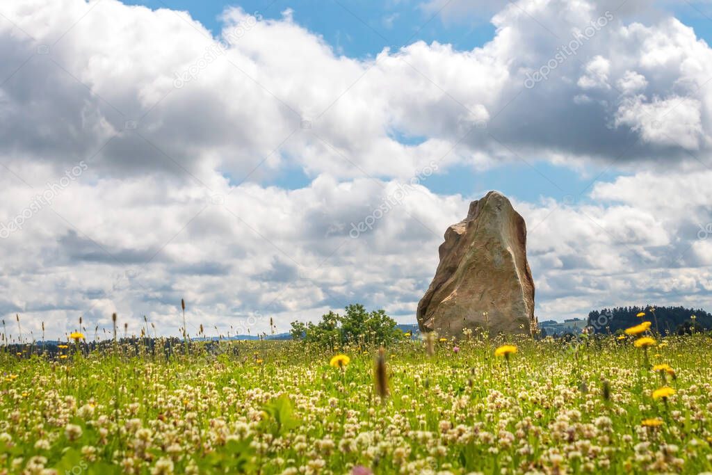 Radek Jaros Monument - big stone in the saddle between the Dratnik rock and the village of Samotin, Czech republic