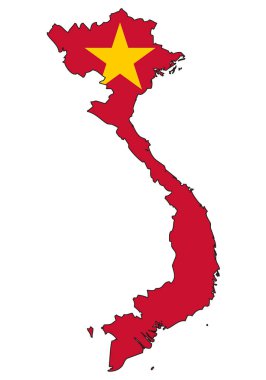 Bayrak taşıyan Vietnam haritası - ulusal bayrağı olan bir eyaletin ana hatları