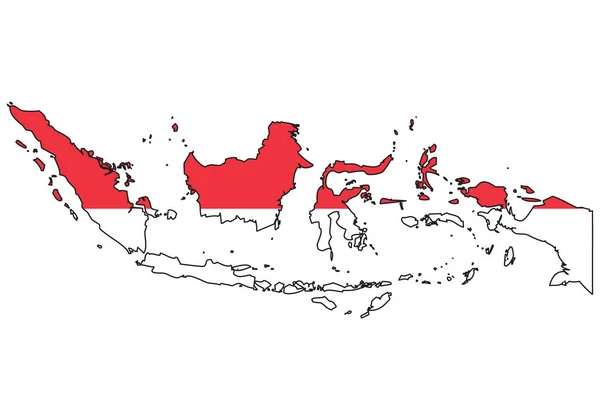Indonéská mapa s vlajkou - obrys státu s národní vlajkou — Stockový vektor
