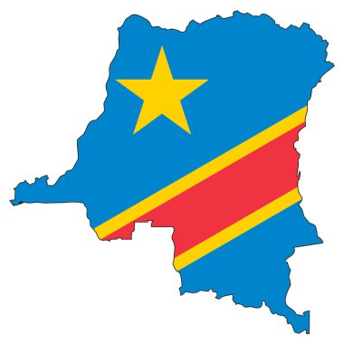 Bayrağı olan Kongo Demokratik Cumhuriyeti haritası, ulusal bayrağı olan bir devletin ana hatları
