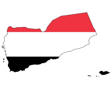 Bayrak taşıyan Yemen haritası - ulusal bayrağı olan bir devletin ana hatları