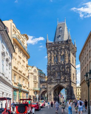 Prague, Czech republic - 07 31 2022: Powder Gate Tower, Prasna brana in the Old Town in Prague