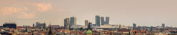 Prague cityscape panorama - view of the landscape of Prague city horizon with buildings