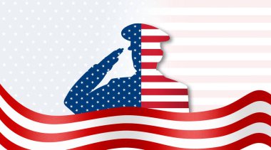Bir asker silueti, Amerikan bayrağının arka planına karşı selam veriyor..