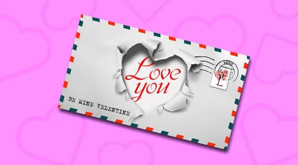 Valentine Day Mail Envelope Heart Shaped Hole Detail — Stock Photo, Image