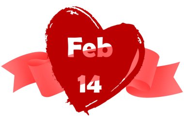 Sevgililer Günü. Beyaz arka planda FEB 14 yazan kırmızı kalp. Kapat..